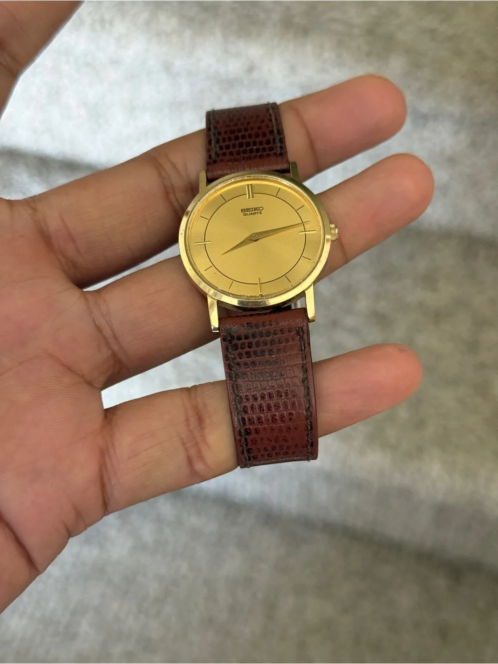 Seiko vintage men’s Gold Dial Watch with Brown Leather Strap